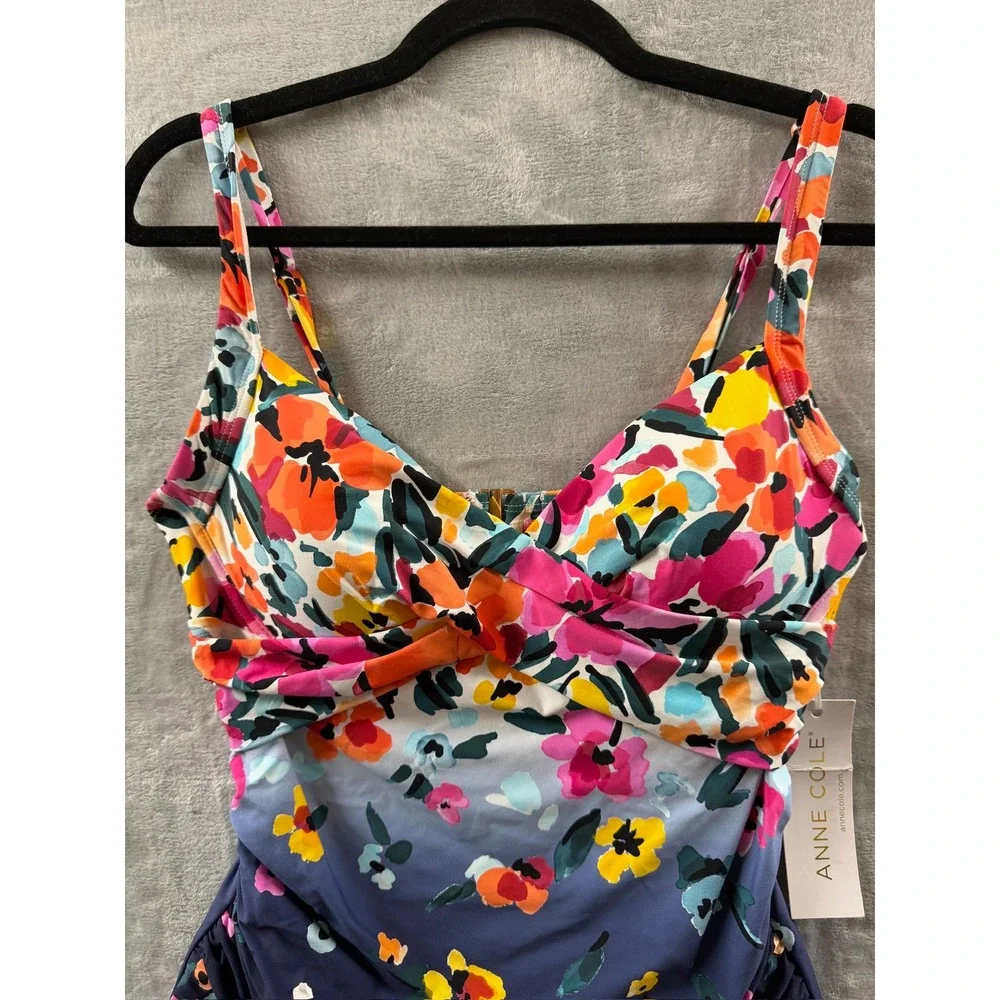 Anne Cole Womens Floral Ombre Twist Front Ruched One Piece Swimsuit Sz 10 $118